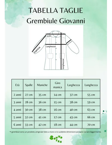 Grembiule asilo quadretti puro cotone Giovanni