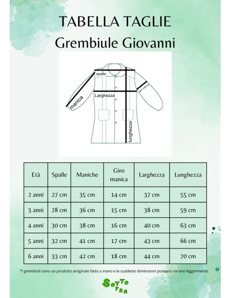 Grembiule asilo quadretti puro cotone Giovanni