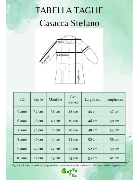 Casacca puro cotone scuola elementare Stefano tabella taglie